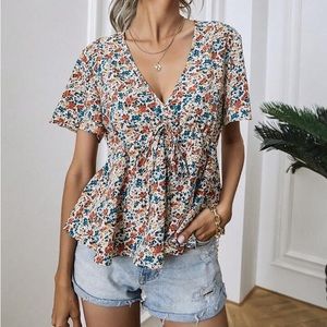 SHEIN floral smocked blouse